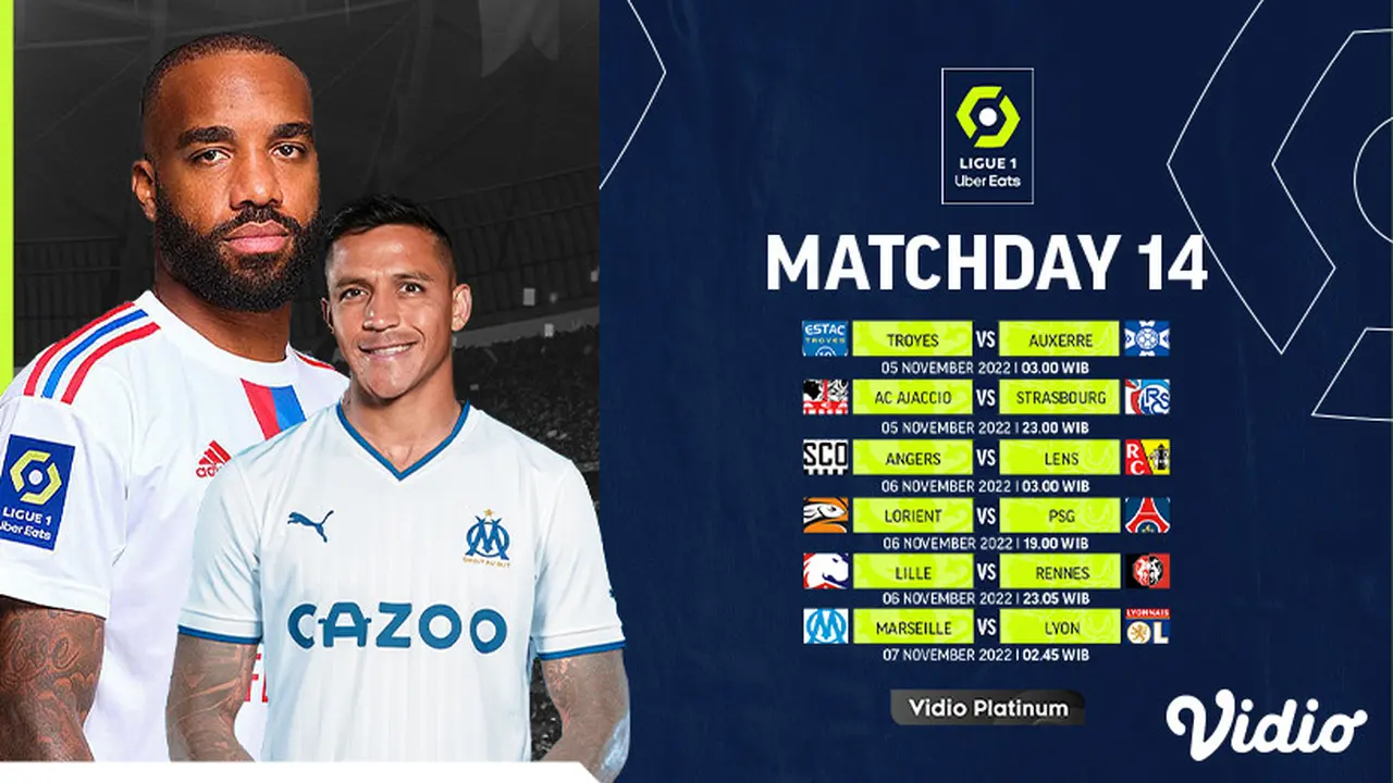 Jadwal Lengkap Ligue 1 Liga Prancis 2022/23 Matchday 14 Live Vidio, 5 Hingga 7 November : PSG Vs Lorient (Sumber :Vidio)