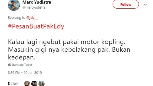 pesan nyeleneh warganet untuk Edy Rahmayadi (foto: @marcyudistra )