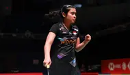 Tunggal putri Indonesia Gregoria Mariska Tunjung melangkah ke perempat final Kumamoto Masters 2024. Gregoria menyingkirkan Ratchanok Intanon dari Thailand setelah menang 21-14 dan 21-15&nbsp;di Kumamoto Prefectural Gymnasium, Kamis (14/11).&nbsp;(foto: PP PBSI)