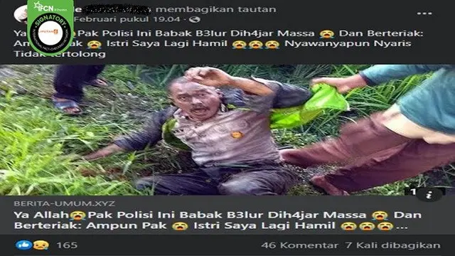 Gambar Tangkapan Layar Foto yang Diklaim Seorang Anggota Polisi Babak Belur Dihajar Massa (sumber: Facebook).