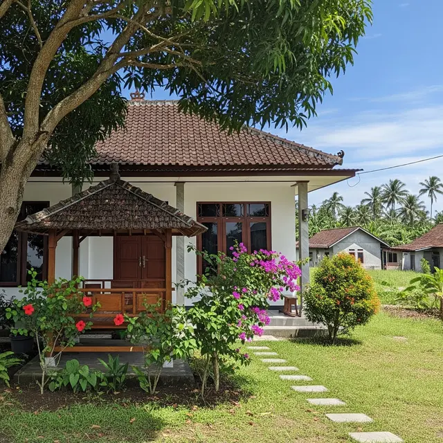 9 Desain Rumah Tipe 36 di Desa dengan Pohon Rindang, Hunian Nyaman dan Asri
