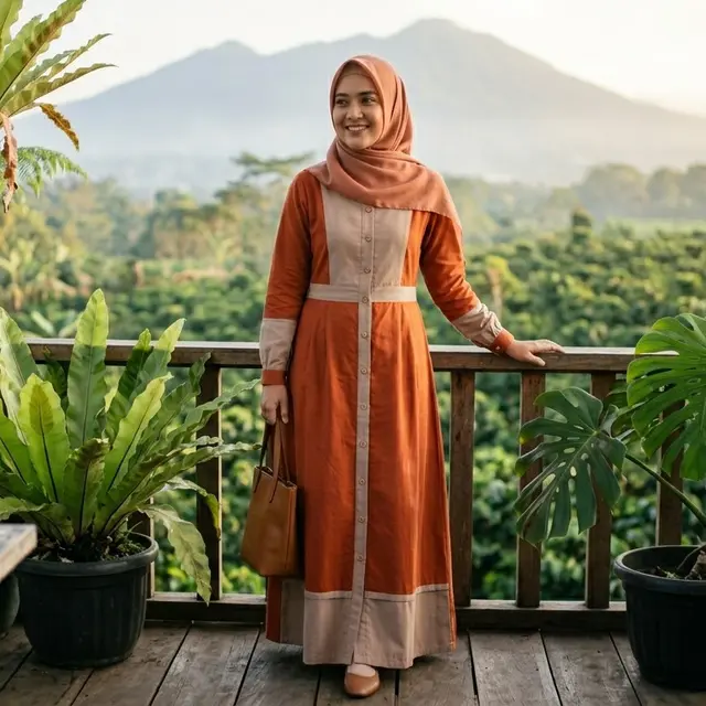 Model Gamis Katun Jepang Kombinasi Terbaru (Foto: Gemini AI)