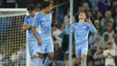 Babak pertama ditutup Manchester City dengan mencetak gol ketiga. Tembakan keras Phil Foden dari luar kotak penalti bersarang telak di gawang David Stockdale. Manchester City 3, Wycombe Wanderers 1. (AP/Dave Thompson)