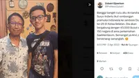 Dalam ajang Jambore Dunia 2023, Indonesia mengirimkan 1.579 praja muda karana atau pramuka. Dan salah satunya adalah cucu peneliti sekaligus Pendiri Yayasan Pelita Ilmu Zubairi Djoerban, Arviandra Suryo Indarto. Foto: Twitter @ProfesorZubairi.