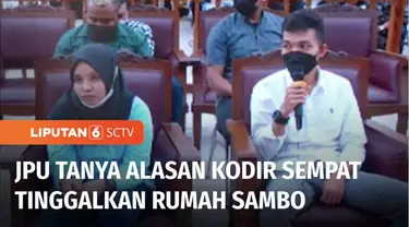 ART Ferdy Sambo, Diryanto alias Kodir, dicecar Jaksa Penuntut Umum di sidang Rabu (9/11). JPU pertanyakan kronologis Kodir saat tinggalkan rumah dinas Sambo, TKP penembakan Yosua yang diketahui tak dikunci dan kamera CCTV rusak.