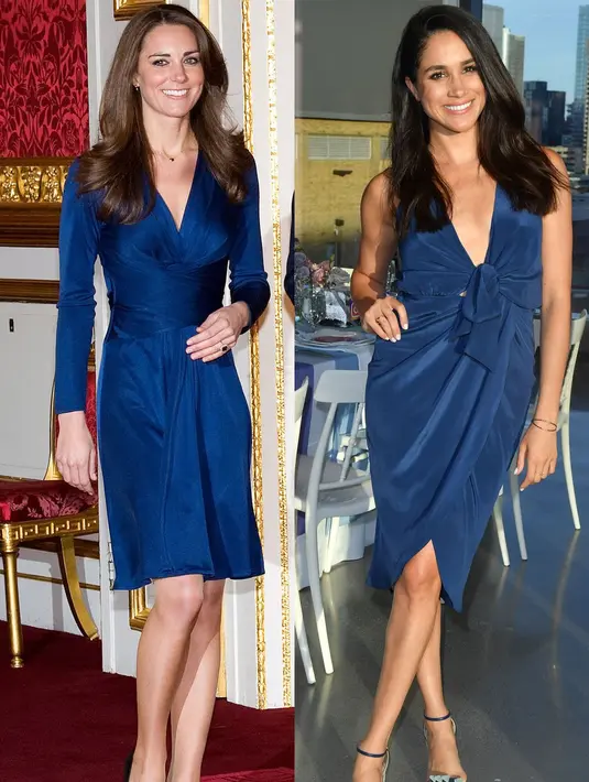 Lagi-lagi kembar dengan warna biru. Keduanya pun memberikan senyuman yang sangat manis ya! (Getty Images/Cosmopolitan)