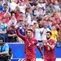 Pemain Portugal Cristiano Ronaldo dan Bruno Fernandes usai pertandingan melawan Uzbekistan di Piala Dunia 2026 di Houston, Selasa (23/6/2026). (AP Photo/Ashley Landis)