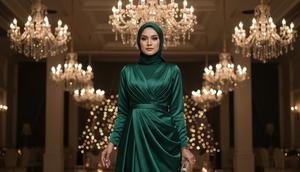 Kaftan Satin Modern dengan Detail Drapery Dada merupakan salah satu model baju bridesmaid muslim kombinasi satin tren 2026 (Gemini AI)