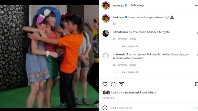 Aldy Maldini disebut mirip Bonge oleh Kiki eks CJR (Foto: Instagram teukuryz)