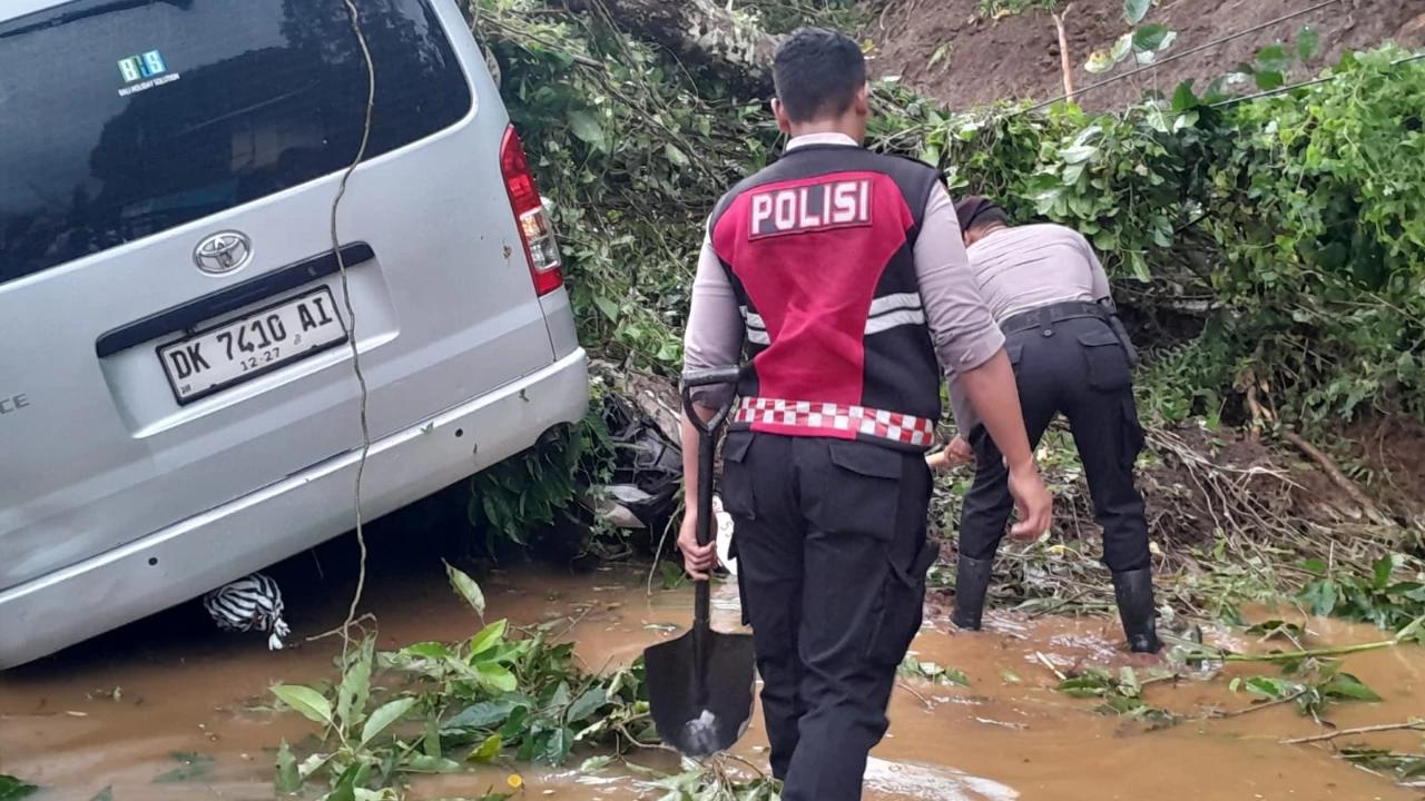 Wisata Ceking di Bali Longsor, Mobil dan Motor Rusak Tertimpa Pohon