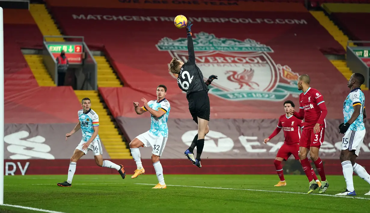 Berkat Kelleher, absennya kiper utama Alisson Becker akibat Covid dan belum pulihnya Adrian dari cedera pun jadi tak terlalu terasa. (AP/Jon Super)