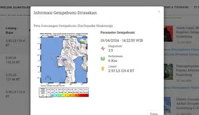 Jelang akhir pekan, Jumat (19/4/2024) lindu kembali menggetarkan Indonesia. Gempa hari ini tersebut menggetarkan wilayah Mamasa, Provinsi Sulawesi Barat (Sulbar). (www.bmkg.go.id)