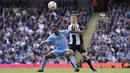<p>Meski tak terpilih sebagai Man of The Match di laga tersebut, winger asal Inggris tersebut berhasil mencetak dua gol untuk kemenangan Manchester City. (AP/Jon Super)</p>