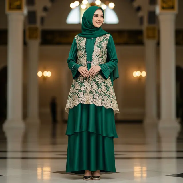 Model Gamis Rompi Lepas Pendek dengan Aksen Layer
