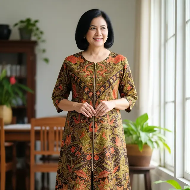 9 Model Baju Batik Tunik Resleting Depan untuk Wanita 50 Tahun, Nyaman dan Penuh Gaya