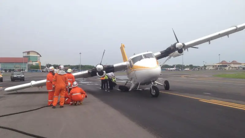 Pesawat Airfast PK-OCL rute Surabaya-Bawean tergelincir di Bandara Juanda. (Ist)