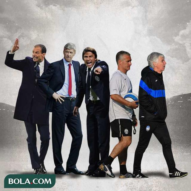 Ilustrasi Pelatih - Massilimiliano Allegri, Arsene Wenger, Antonio Conte, Didier Deschamps, Gian Piero Gasperini