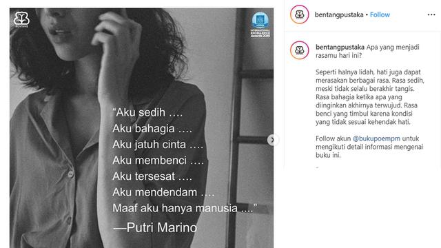 Puisi Putri Marino (Instagram/ bentangpustaka)