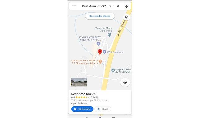 Rest Area di Google Maps (screenshot)