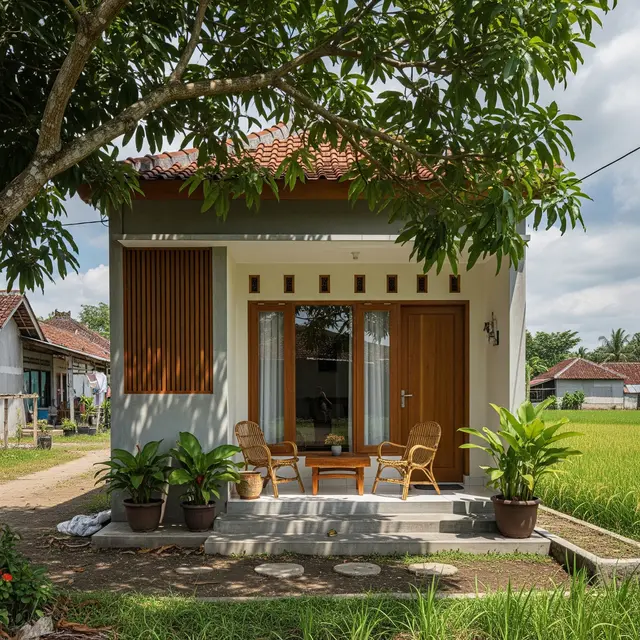 9 Desain Rumah Tipe 36 di Desa dengan Pohon Rindang, Hunian Nyaman dan Asri