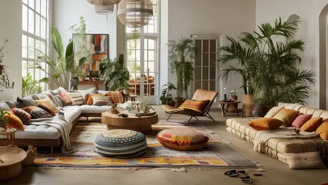 ilustrasi Ruang Tamu Bohemian Tradisional