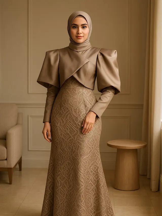 Model Long Dress Kombinasi Outer Satin