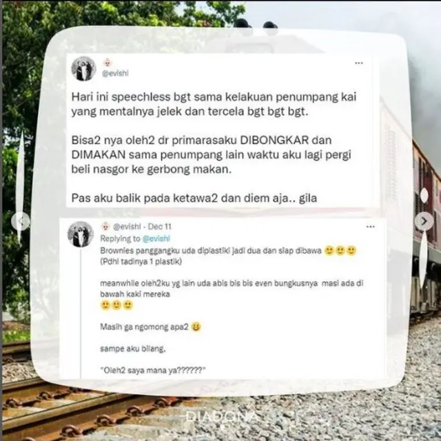 Penumpang Kereta Curhat Oleh-oleh Miliknya Dimakan Penumpang Lain, Endingnya Dapat Kejutan