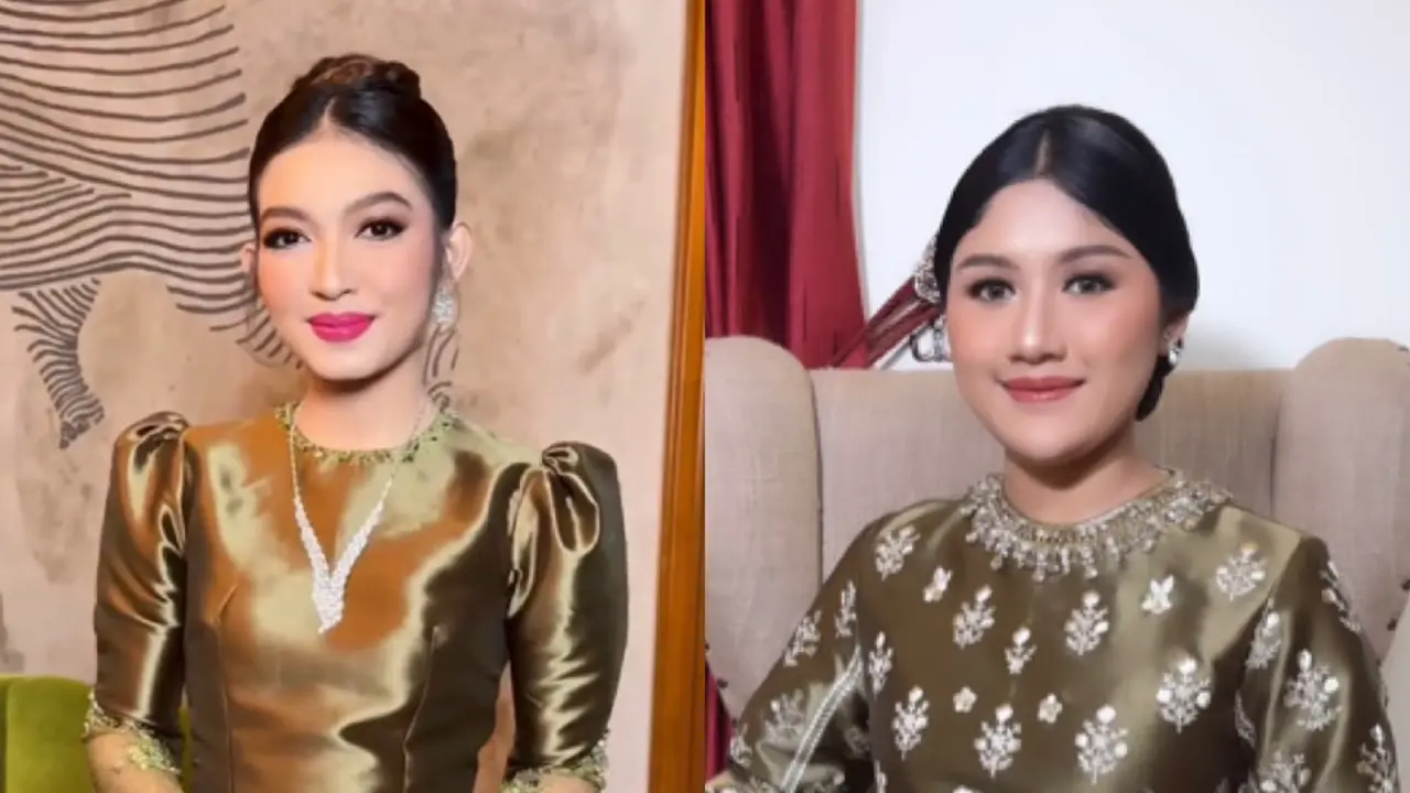 Selvi Ananda dan Erina Gudono Kenakan Baju Kurung Hijau saat Kondangan