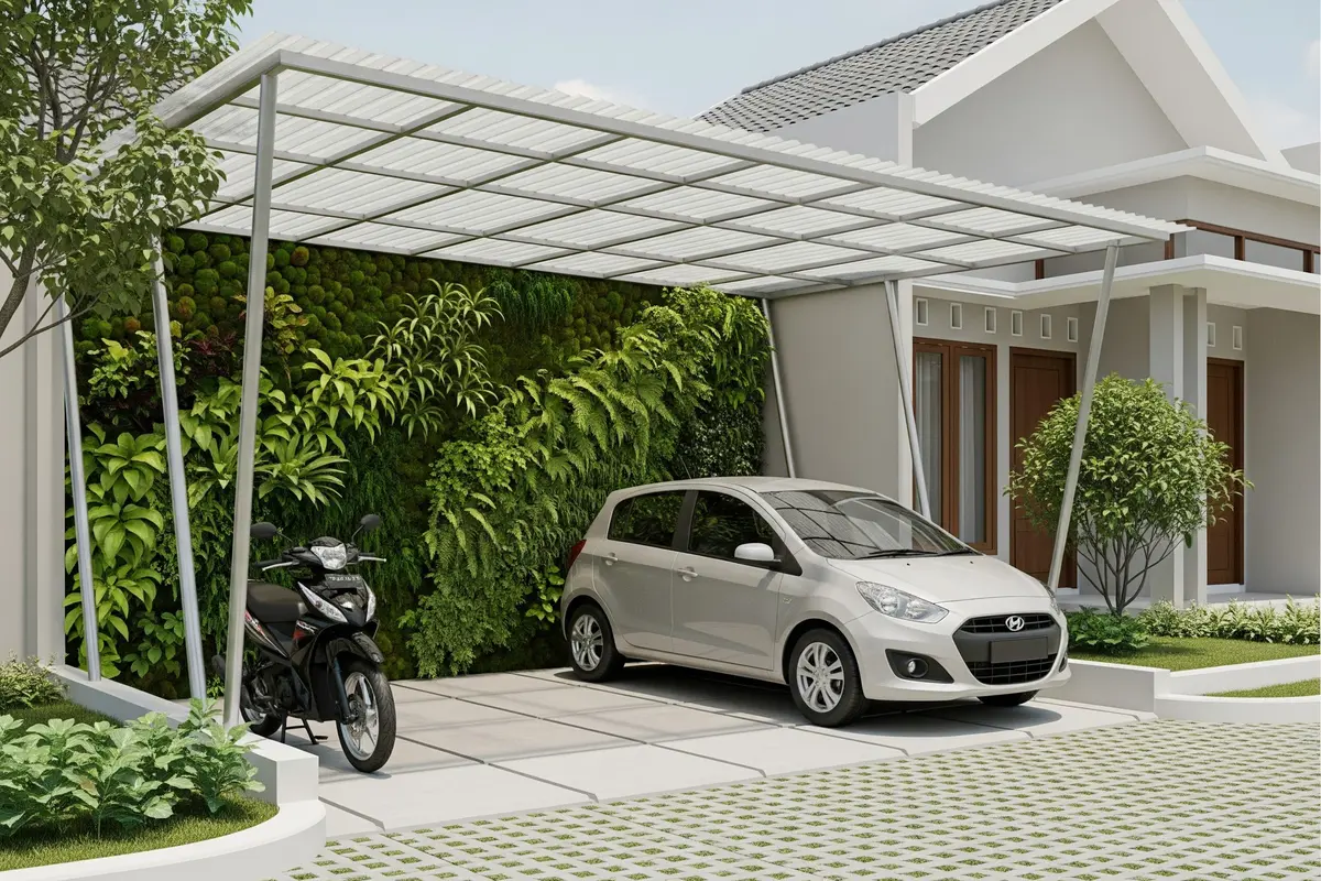 Desain Carport Rumah Minimalis untuk 1 Mobil 1 Motor di Lahan 3x5 Meter