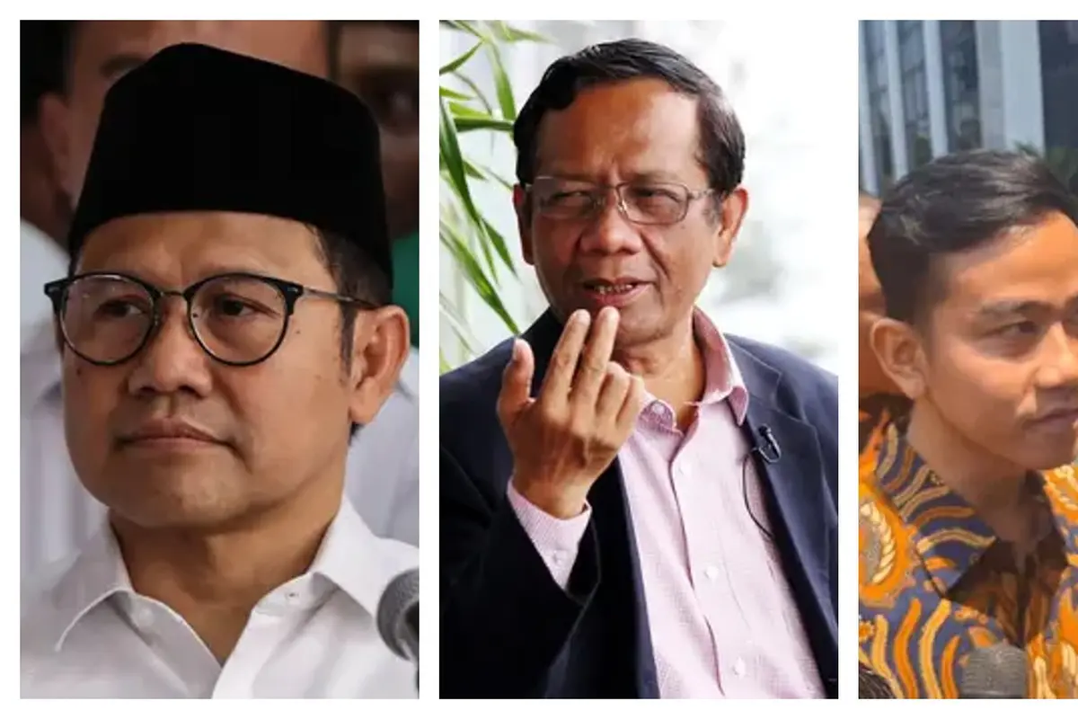 3 Bakal Cawapres di Pilpres 2024 yakni Muhaimin Iskandar (Cak Imin), Mahfud Md, dan Gibran Rakabuming Raka.