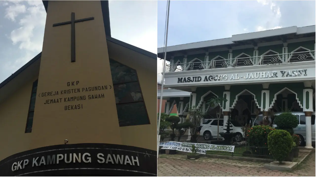 Gereja Santo Servatius dan Masjid Al Jauhar di Kampung Sawah yang letaknya berdekatan