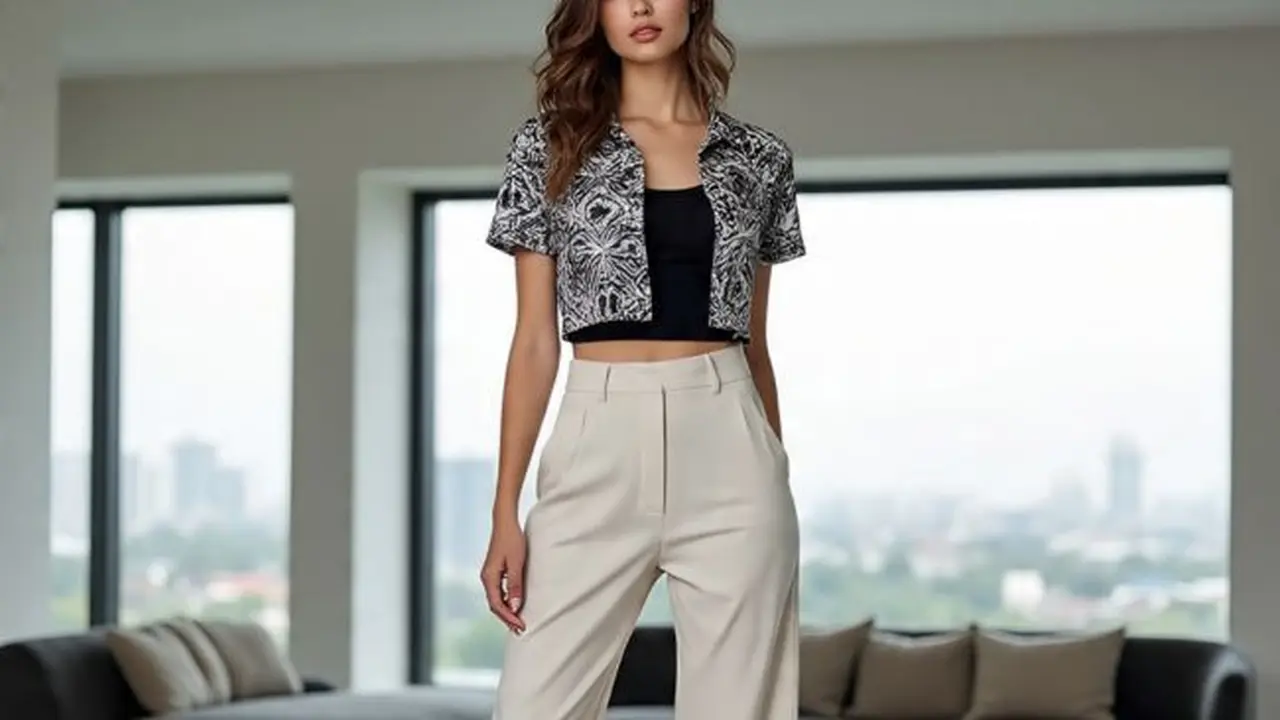 Ilustrasi Outer Crop Top Batik Lengan Panjang (Sumber Gambar: Meta AI)