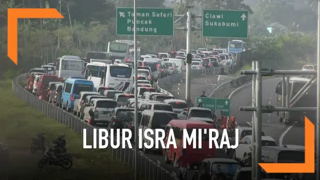 Libur Isra Mi'raj kawasan Puncak Jawa Barat macet total. Polresta Bogor memberlakukan sistem buka tutup kendaraan menuju kawasan tersebut. Kemacetan mulai dirasakan di pintu keluar tol Ciawi.