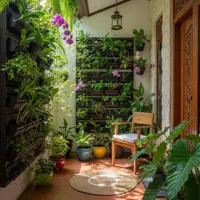 Model Teras Rumah Sempit Tapi Tampil Asri dengan Tanaman. (Foto: AI)