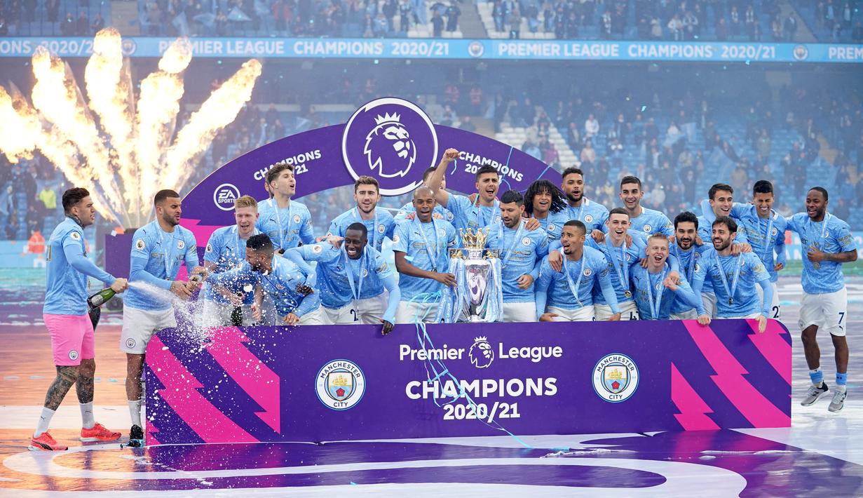 Manchester City telah mengubah diri mereka menjadi kekuatan besar Liga Inggris sejak pengambilalihan pada 2008. The Cityzens tercatat memiliki 22 gelar trofi utama yang meliputi 7 gelar liga, 6 Piala FA, 8 Piala Liga, dan 1 Piala Winner's Eropa. (AFP/Pool/Dave Thompson)