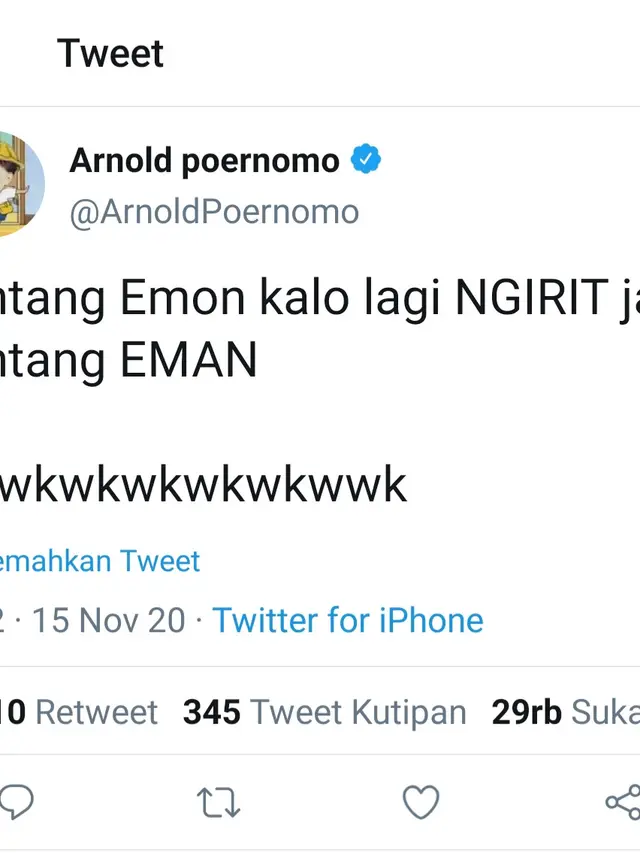 Cuitan chef Arnold. (Foto: Twitter @ArnoldPoernomo)