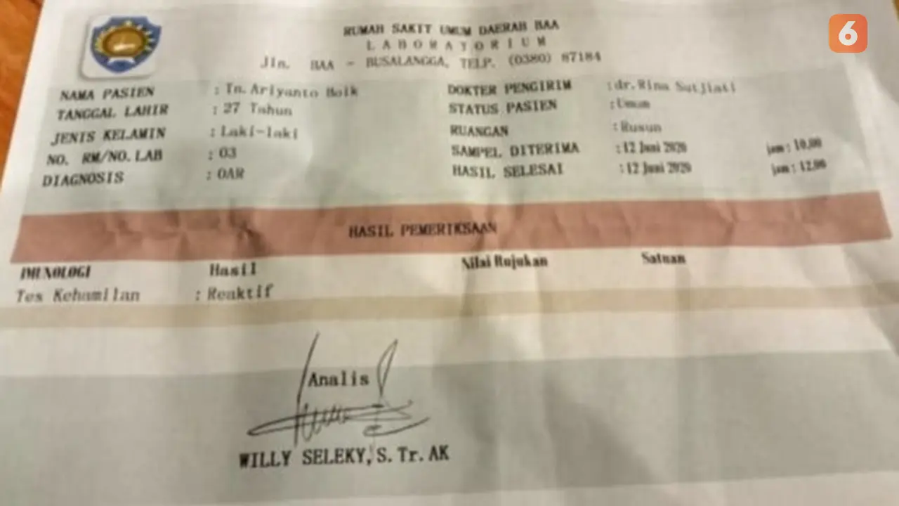 Hasil Rapid Tes
