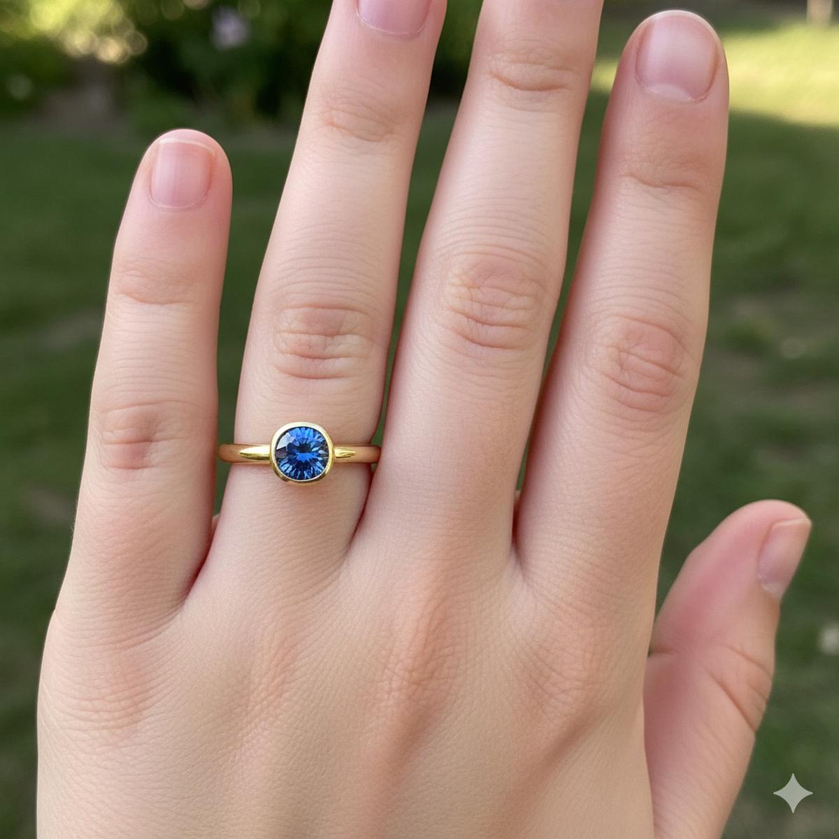 Cincin Emas Anak Perempuan dengan Berlian Biru