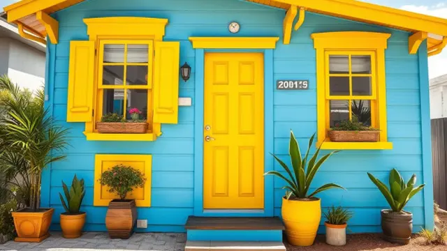 Rumah Biru Langit dengan Kombinasi Warna Ceria