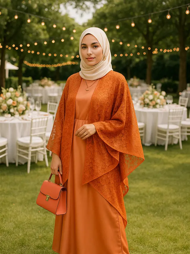 Model Gamis Satin Outer Brokat