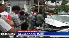 Kecelakaan terjadi diduga akibat minibus berwana putih terlalu kekanan saat hendak menyalip kendaraan lainnya dan menabrak mobil panther yang datang dari arah berlawanan.