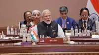 Perdana Menteri Narendra Modi berpidato pada KTT G20 di Bharat Mandapam, New Delhi, India. (Ludovic MARIN / POOL / AFP)