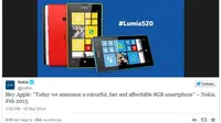 Smartphone Lumia 520 milik Nokia adalah ponsel pintar berkapasitas 8GB dengan kemampuan mumpuni yang memiliki harga benar-benar terjangkau.