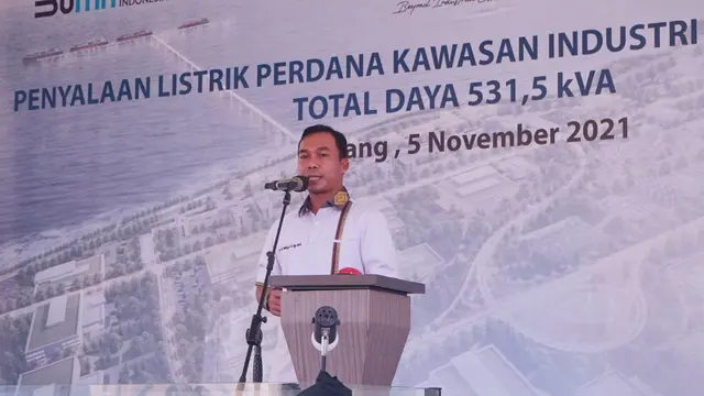 Proses energize atau penyalaan listrik perdana KITB oleh PT PLN, Jumat (5/11/2021).