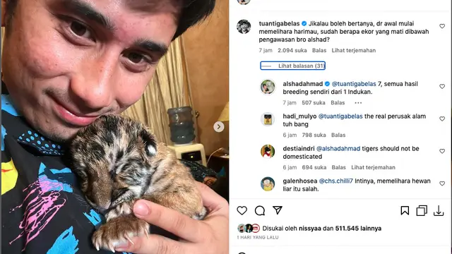 Alshad Ahmad Mengaku Sudah 7 Ekor Harimau Mati dari Hasil Breedingnya, Warganet Syok dan Langsung Pertanyakan Izin