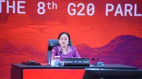 Ketua DPR RI Puan Maharani menegaskan isu kesetaraan gender dalam salah satu sesi diskusi di 8th G20 Parliamentary Speakers’ Summit (P20) yang diselenggarakan di Gedung DPR pada Jumat (7/10/2022). (Dok: DPR RI-P20)