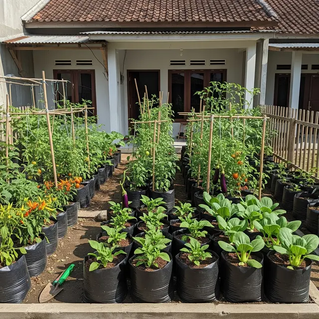 Inspirasi Kebun Sayur IRT Padat Panen untuk Rumah Tipe Sederhana (AI)