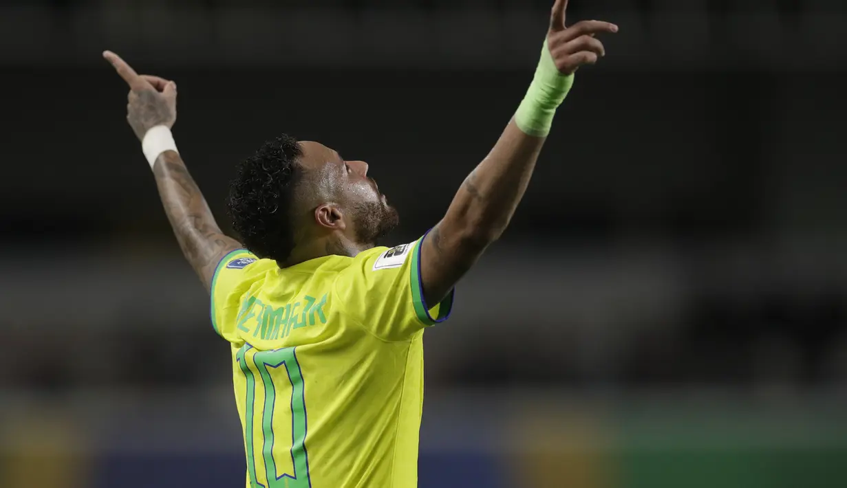 Rekor ini dipecahkan Neymar saat melawan Bolivia pada kualifikasi Piala Dunia 2026 zona CONMEBOL dengan skor 5-1. (AP Photo/Bruna Prado)