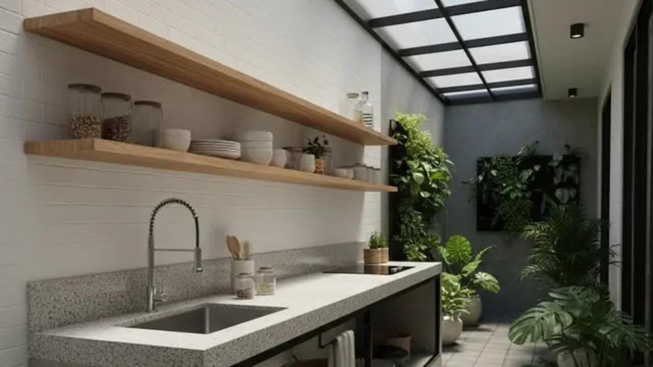 12 Inspirasi Dapur Outdoor Lahan Sempit dengan Meja Cor Minimalis Tren 2025