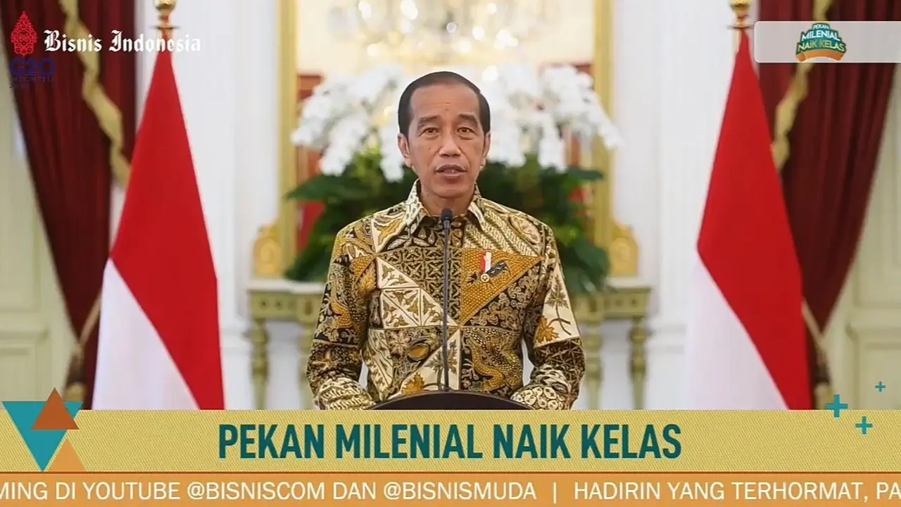 Presiden Joko Widodo (Jokowi) dalam acara Pekan Milenial Naik Kelas. Selasa (5/4/2022).